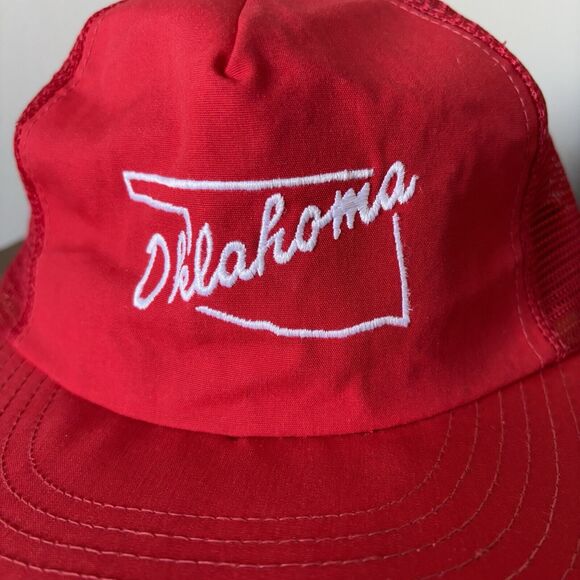 Vintage Oklahoma Trucker Hat Red Mesh Snapback Embroidered State Outline New USA - Picture 5 of 11
